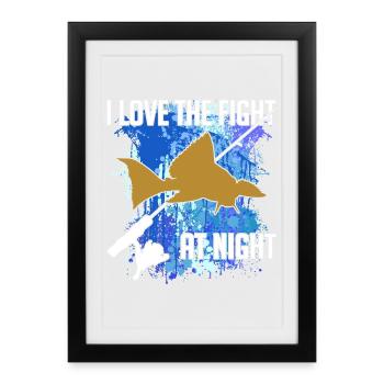 Waller catfish silhouette canne à pêche et éclaboussures de couleur - Affiche encadrée (27 × 37 cm) - noir - Devant
