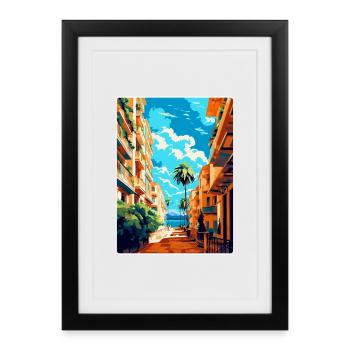 Malaga Espagne Affiche de voyage vintage WPA Souvenir - Affiche encadrée (27 × 37 cm) - noir - Devant