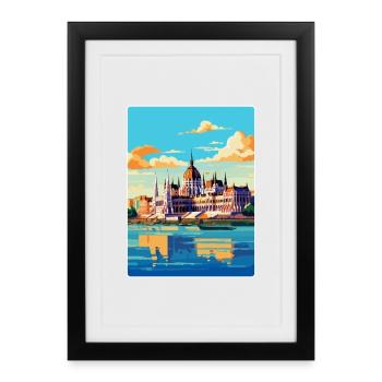 Budapest Ungarn Vintage Reiseplakat Souvenir - Gerahmtes Poster (27 × 37 cm) - Schwarz - Vorne