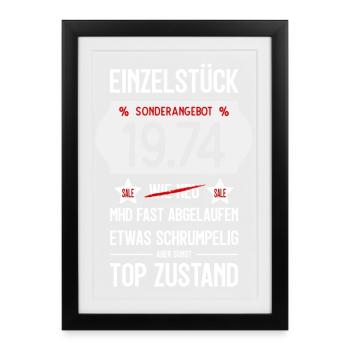 52. GEBURTSTAG 1974 EINZELSTÜCK PREISSCHILD - Gerahmtes Poster (27 × 37 cm) - Schwarz - Vorne