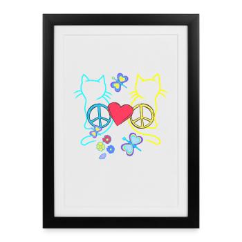Retro Hippie Cats Peace Cat Vintage Hippies - Framed poster (27 × 37 cm) - black - Front
