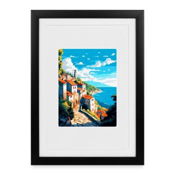 Affiche de voyage vintage Ston Croatie WPA Souvenir - Affiche encadrée (27 × 37 cm) - noir - Devant