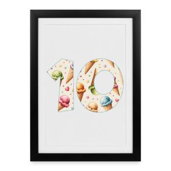 GLACE NUMÉRO 10 ANS CRÈME GLACÉE 10E ANNIVERSAIRE - Affiche encadrée (27 × 37 cm) - noir - Devant