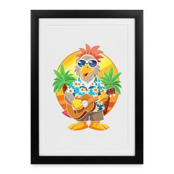 Funny Eagle Cartoon Summer Beach Lunettes de soleil guitare - Affiche encadrée (27 × 37 cm) - noir - Devant
