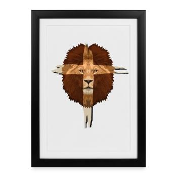 Lion Croix Cadeau chrétien - Affiche encadrée (27 × 37 cm) - noir - Devant