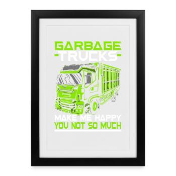 Garbage Truck Trash Collector Recycling Abfall - Gerahmtes Poster (27 × 37 cm) - Schwarz - Vorne