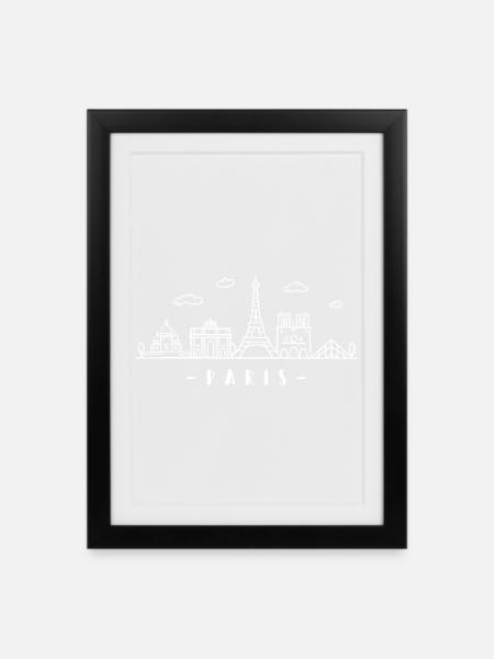 Paris France Capital Skyline Tour Eiffel - Affiche encadrée (27 × 37 cm) - noir
