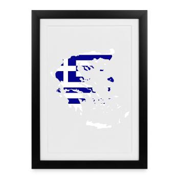 Carte du drapeau de la Grèce - Affiche encadrée (27 × 37 cm) - noir - Devant