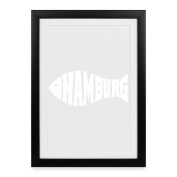 Hamburg City North German lettering Fischform - Framed poster (27 × 37 cm) - black - Front