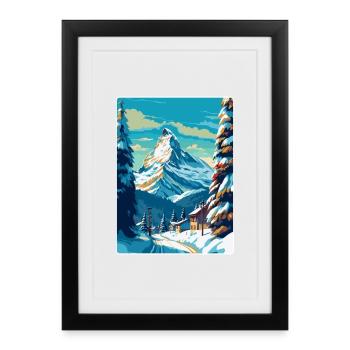 Zermatt Suisse Affiche de voyage vintage souvenir - Affiche encadrée (27 × 37 cm) - noir - Devant