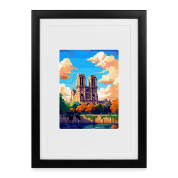 Notre Dame France Vintage Poster Souvenir de Voyage - Affiche encadrée (27 × 37 cm) - noir - Devant