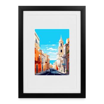 Cadix Espagne Affiche de voyage vintage WPA Art Souvenir - Affiche encadrée (27 × 37 cm) - noir - Devant