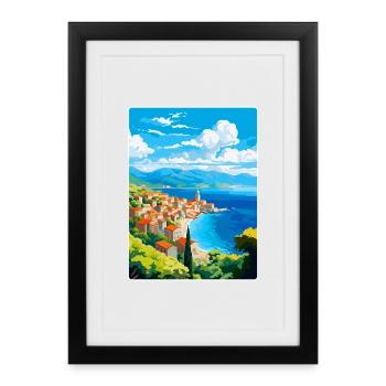Budva Montenegro Vintage Poster Souvenir de Voyage - Affiche encadrée (27 × 37 cm) - noir - Devant