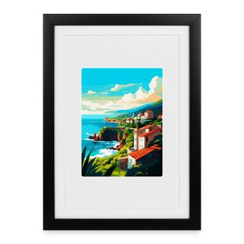 Affiche de voyage vintage de Sao Miguel Portugal Souvenir - Affiche encadrée (27 × 37 cm) - noir - Devant