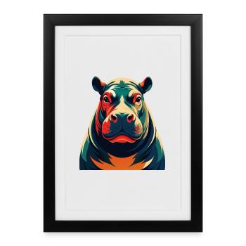 hippopotame dessin animé personnage animal de compagnie coloré - Affiche encadrée (27 × 37 cm) - noir - Devant