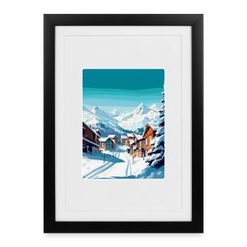 Val Thorens Frankreich Vintage Reiseplakat Souvenir - Gerahmtes Poster (27 × 37 cm) - Schwarz - Vorne