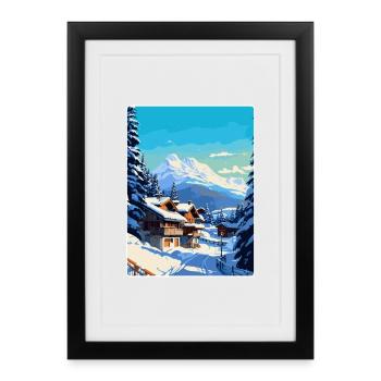 Megève France Affiche de voyage vintage WPA Souvenir - Affiche encadrée (27 × 37 cm) - noir - Devant