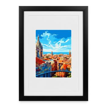 Barcelona Spanien Vintage Reiseplakat Souvenir WPA - Gerahmtes Poster (27 × 37 cm) - Schwarz - Vorne