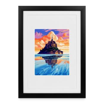 Mont Saint Michel France Affiche de voyage vintage WPA - Affiche encadrée (27 × 37 cm) - noir - Devant