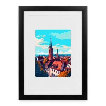 Freiburg Germany Vintage Travel Poster Souvenir - Framed poster (27 × 37 cm) - black - Front