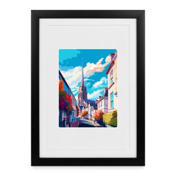 Truro, Angleterre, Royaume-Uni, Affiche de voyage vintage Art mural - Affiche encadrée (27 × 37 cm) - noir - Devant