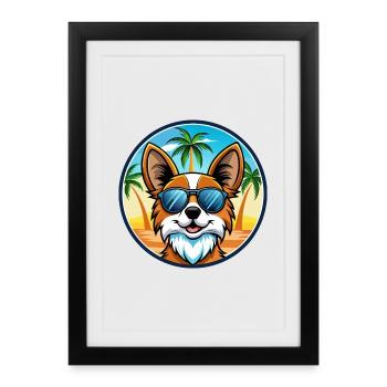 Papillon Dog Breed Cartoon Sunglasses Beach - Framed poster (27 × 37 cm) - black - Front