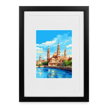 Saragosse Espagne Affiche de voyage vintage Souvenir WPA - Affiche encadrée (27 × 37 cm) - noir - Devant