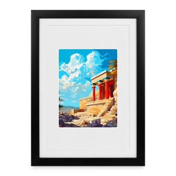 Palais de Knossos Grèce Affiche de voyage vintage WPA - Affiche encadrée (27 × 37 cm) - noir - Devant