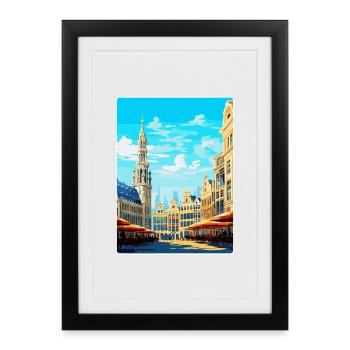Bruxelles Belgique Poster de voyage vintage souvenir - Affiche encadrée (27 × 37 cm) - noir - Devant