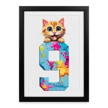 9 ANS CHAT 9ÈME ANNIVERSAIRE - Affiche encadrée (27 × 37 cm) - noir - Devant