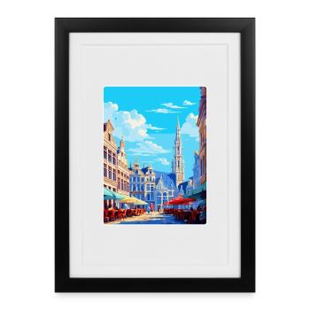 Brussels Belgium Vintage Travel Poster Souvenir - Framed poster (27 × 37 cm) - black - Front