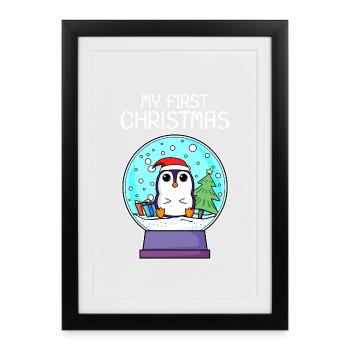 Mon premier bébé pingouin Noël Noël - Affiche encadrée (27 × 37 cm) - noir - Devant