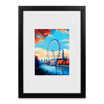 London Eye Angleterre Royaume-Uni Affiche de voyage vintage WPA - Affiche encadrée (27 × 37 cm) - noir - Devant