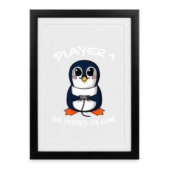 Premier bébé joueur 1 bébé pingouin enceinte - Affiche encadrée (27 × 37 cm) - noir - Devant