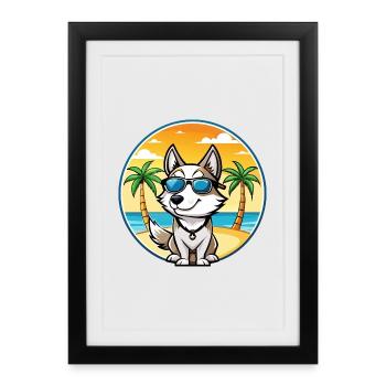 Lunettes de soleil de dessin animé Laika Dog Breed de Sibérie occidentale - Affiche encadrée (27 × 37 cm) - noir - Devant