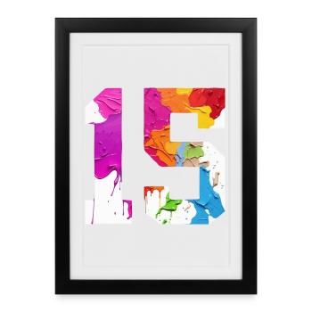NUMÉRO COLORÉ 15 COLORÉ 15E ANNIVERSAIRE - Affiche encadrée (27 × 37 cm) - noir - Devant