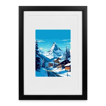 Zermatt Suisse Affiche de voyage vintage souvenir - Affiche encadrée (27 × 37 cm) - noir - Devant