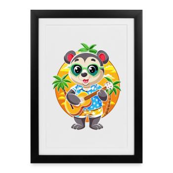 Funny Panda Cartoon Summer Beach Sunglasses Guitar - Framed poster (27 × 37 cm) - black - Front