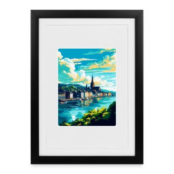 Coblence Allemagne Affiche de voyage vintage Souvenir WPA - Affiche encadrée (27 × 37 cm) - noir - Devant