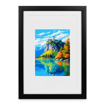 Château de Bled, Slovénie, Affiche de voyage vintage, WPA, Art - Affiche encadrée (27 × 37 cm) - noir - Devant