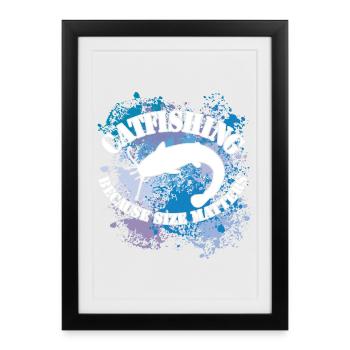 Poisson-chat Wels Waller sur des taches de couleur - Affiche encadrée (27 × 37 cm) - noir - Devant