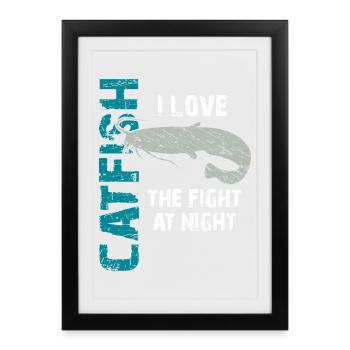 Pêche au poisson-chat Pêche sportive Poisson fort - Affiche encadrée (27 × 37 cm) - noir - Devant