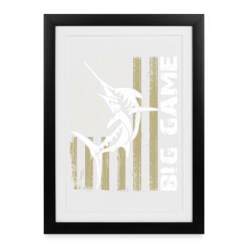 Marlin sauteur avec drapeau américain Pêche en haute mer - Affiche encadrée (27 × 37 cm) - noir - Devant