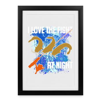 Waller catfish silhouette canne à pêche et éclaboussures de couleur - Affiche encadrée (27 × 37 cm) - noir - Devant