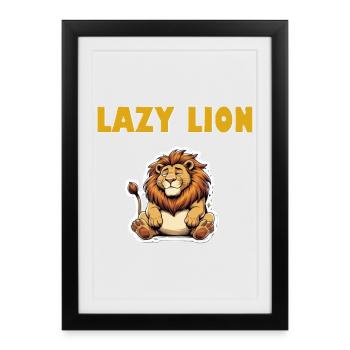 Dessin animé du Lion Paresseux - Affiche encadrée (27 × 37 cm) - noir - Devant