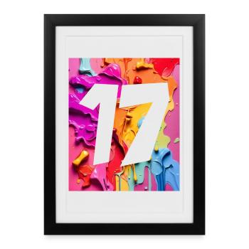 NON. 17 NUMÉRO 17 COLORÉ 17E ANNIVERSAIRE - Affiche encadrée (27 × 37 cm) - noir - Devant