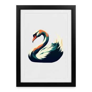 cygne dessin animé personnage animal de compagnie coloré - Affiche encadrée (27 × 37 cm) - noir - Devant