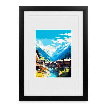 Sölden Österreich Vintage Reiseplakat Souvenir WPA - Gerahmtes Poster (27 × 37 cm) - Schwarz - Vorne
