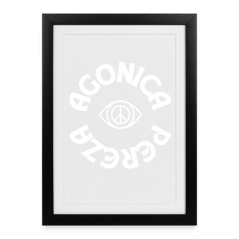Peace Symbol Eye – AGONICA – Retro Hippie Festival - Gerahmtes Poster (27 × 37 cm) - Schwarz - Vorne