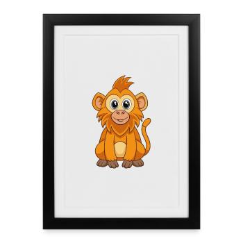Babouin Mascotte mignonne Personnage de dessin animé Kawaii - Affiche encadrée (27 × 37 cm) - noir - Devant